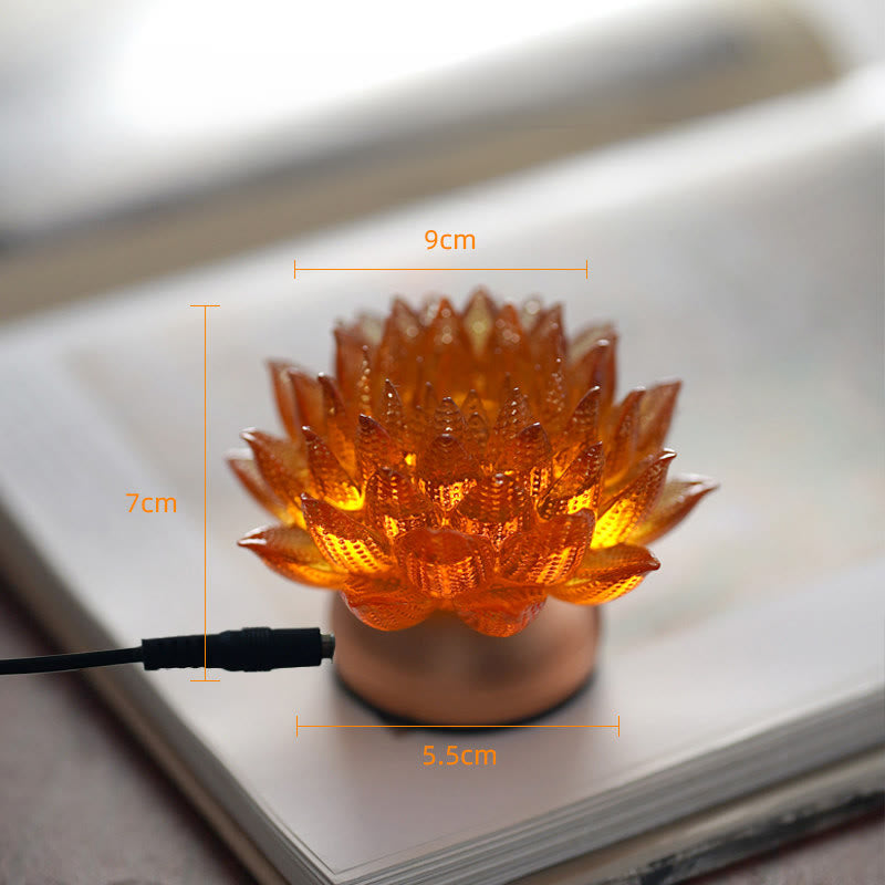 Buddha Stones Lotus Liuli Glass Copper Brass New Beginning Home Decoration - Orange Lotus Aluminum Alloy Base(9*7*5.5 cm) - Plug-in - image 17
