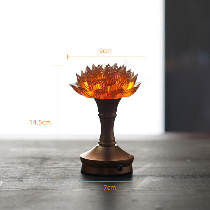 Buddha Stones Lotus Liuli Glass Copper Brass New Beginning Home Decoration - Orange Lotus Aluminum Alloy Base(9*14.5*7 cm) - Rechargeable - image 37