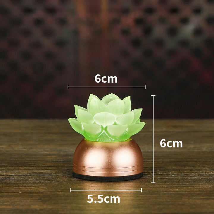 Buddha Stones Lotus Liuli Glass Copper New Beginning Home Decoration - Green Rechargeable(6*6*5.5 cm) - image 15