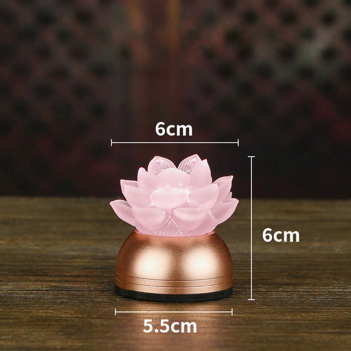 Buddha Stones Lotus Liuli Glass Copper New Beginning Home Decoration - Pink Rechargeable(6*6*5.5 cm) - image 18