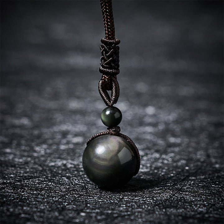 Buddha Stones Tiger's Eye Silver Sheen Obsidian Gold Sheen Obsidian Rainbow Obsidian Positive Necklace Pendant - Rainbow Obsidian(Color Shifts in Light) - 16mm - image 13