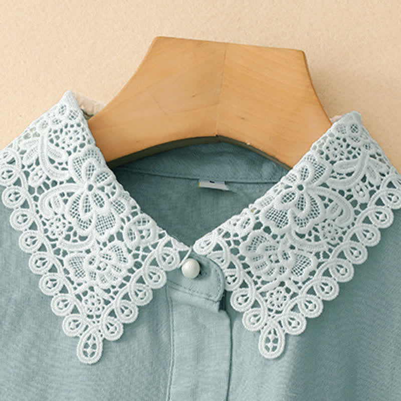 Buddha Stones Summer Hollow Lace Design Lapel Sleeveless Cotton Midi Dress With Pockets - image 14
