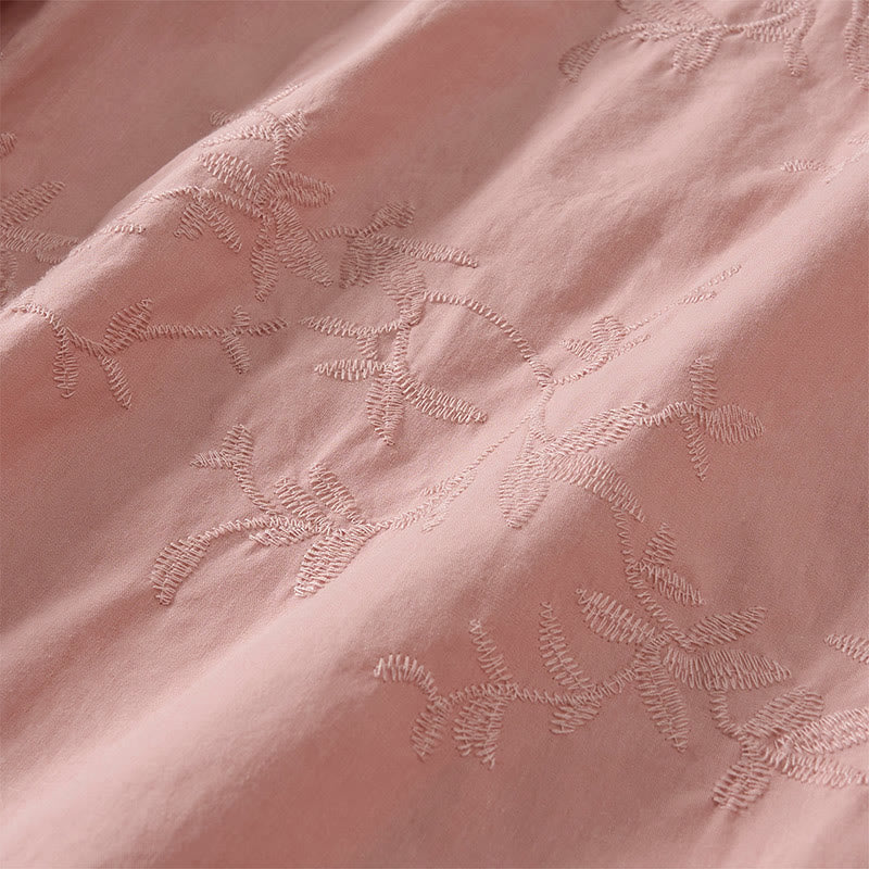 Buddha Stones Spring V-Neck Long Sleeve Leaf Pattern Women's Cotton Shirt  - image 1