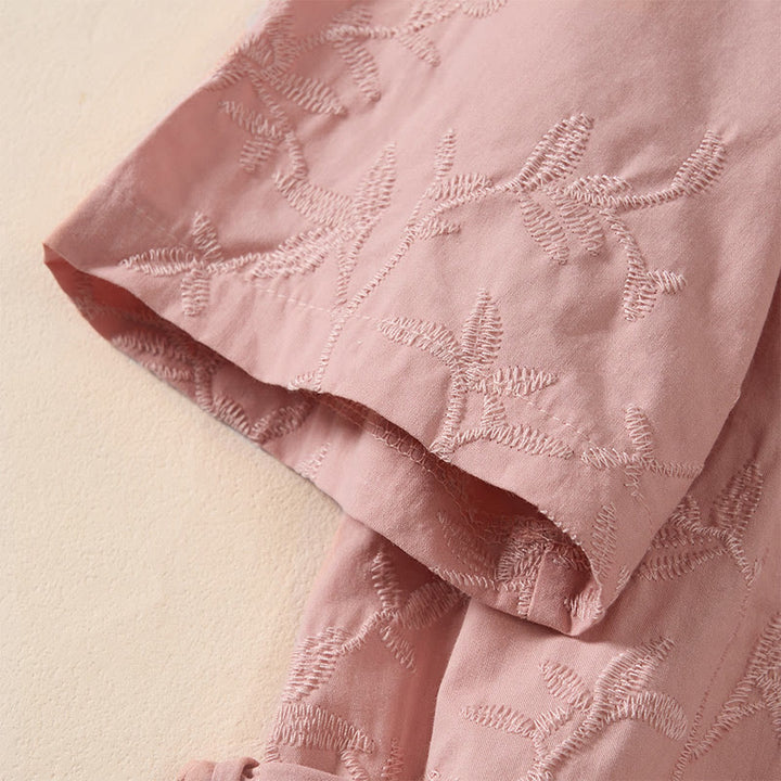 Buddha Stones Spring V-Neck Long Sleeve Leaf Pattern Women's Cotton Shirt  - image 6