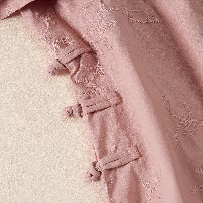 Buddha Stones Spring V-Neck Long Sleeve Leaf Pattern Women's Cotton Shirt  - image 2