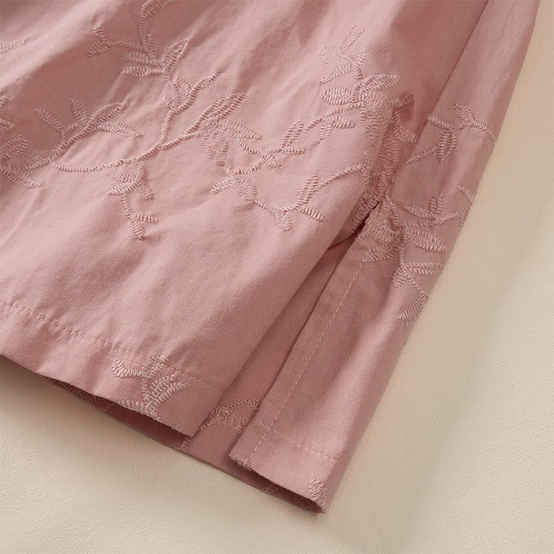 Buddha Stones Spring V-Neck Long Sleeve Leaf Pattern Women's Cotton Shirt  - image 5