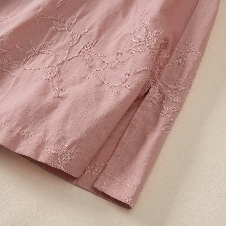 Buddha Stones Spring V-Neck Long Sleeve Leaf Pattern Women's Cotton Shirt  - image 5