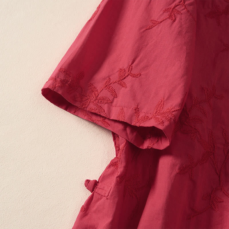 Buddha Stones Spring V-Neck Long Sleeve Leaf Pattern Women's Cotton Shirt  - image 19