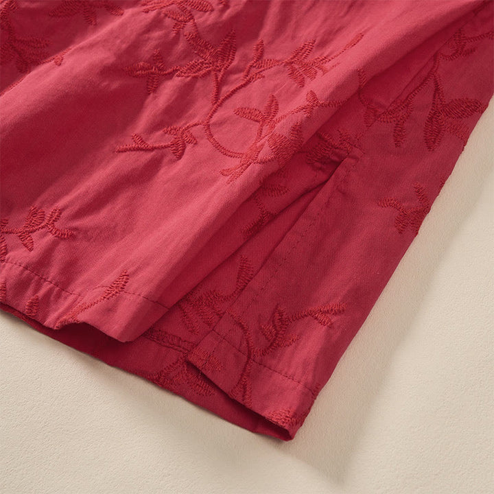 Buddha Stones Spring V-Neck Long Sleeve Leaf Pattern Women's Cotton Shirt  - image 22