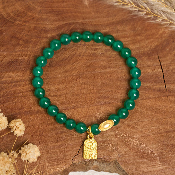 Buddha Stones Green Agate Ingot Fu Character Relaxation Hope Bracelet - image 2