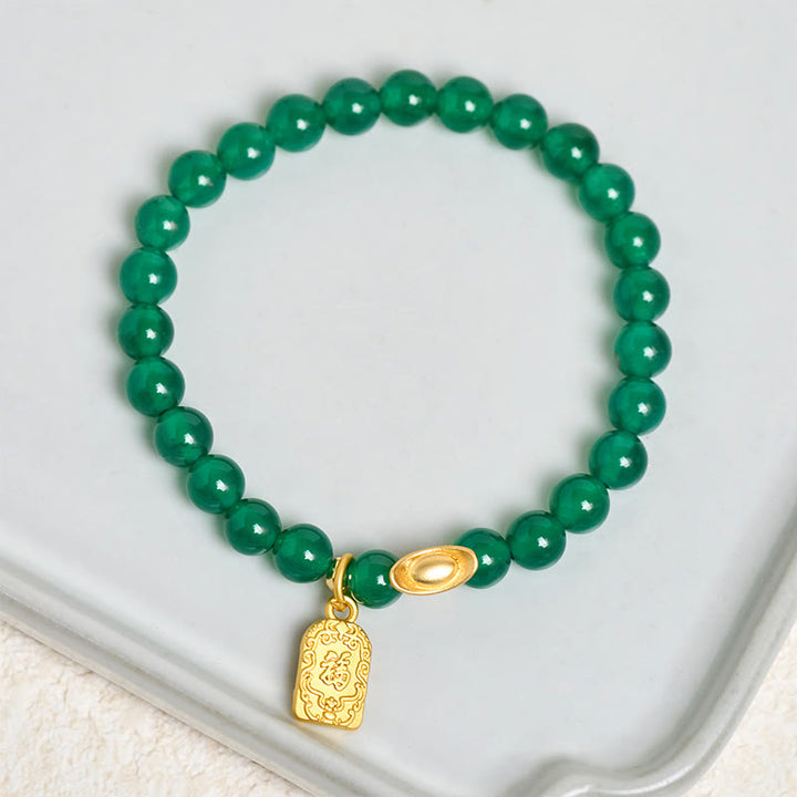 Buddha Stones Green Agate Ingot Fu Character Relaxation Hope Bracelet - image 3