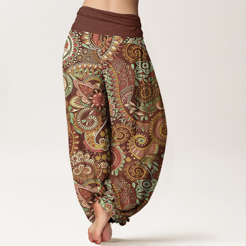 Buddha Stones Cotton Traditional Paisley Pattern Women's Elastic Waist Harem Pants - image 9