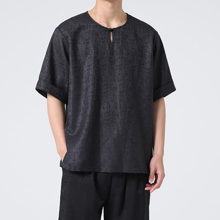 Buddha Stones Summer Retro Crackle Auspicious Cloud Pattern Short Sleeve Men's T-shirt - image 29