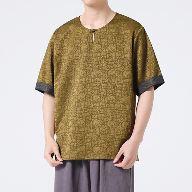 Buddha Stones Summer Retro Crackle Auspicious Cloud Pattern Short Sleeve Men's T-shirt - image 6