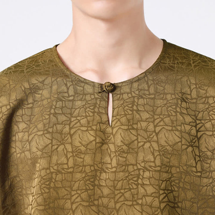 Buddha Stones Summer Retro Crackle Auspicious Cloud Pattern Short Sleeve Men's T-shirt - image 9