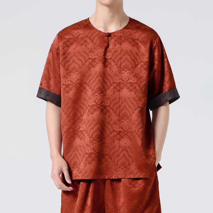 Buddha Stones Summer Retro Crackle Auspicious Cloud Pattern Short Sleeve Men's T-shirt - image 15