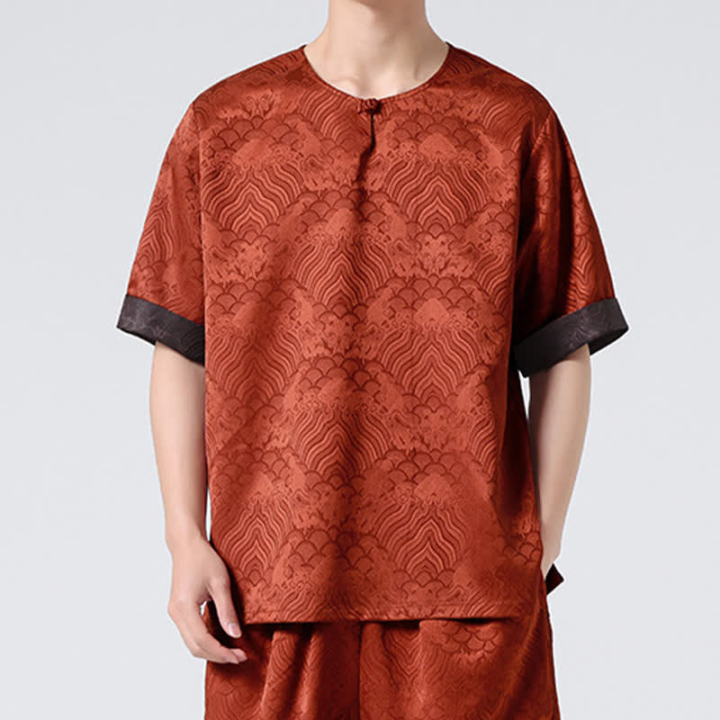 Buddha Stones Summer Retro Crackle Auspicious Cloud Pattern Short Sleeve Men's T-shirt - image 16