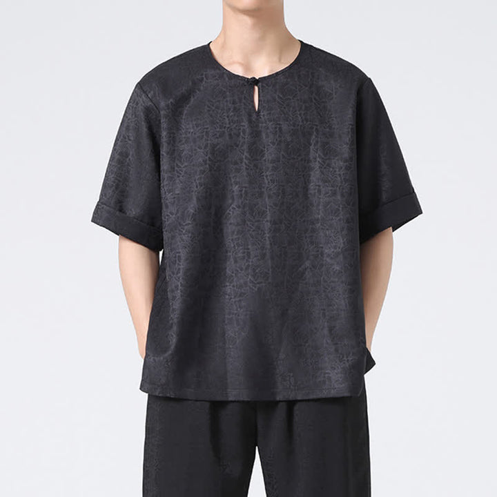 Buddha Stones Summer Retro Crackle Auspicious Cloud Pattern Short Sleeve Men's T-shirt - image 25