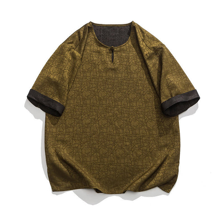 Buddha Stones Summer Retro Crackle Auspicious Cloud Pattern Short Sleeve Men's T-shirt - Olive - US/UK/AU46，EU56 (5XL) - image 13