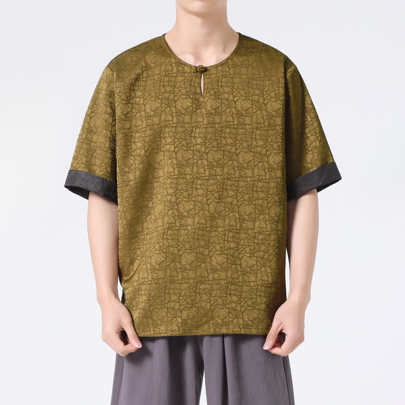 Buddha Stones Summer Retro Crackle Auspicious Cloud Pattern Short Sleeve Men's T-shirt - image 1