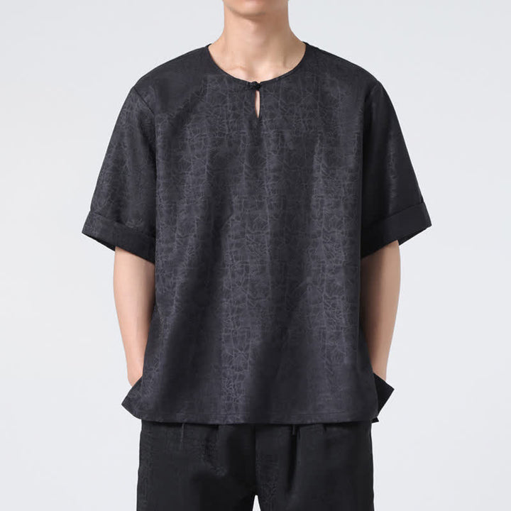 Buddha Stones Summer Retro Crackle Auspicious Cloud Pattern Short Sleeve Men's T-shirt - image 26