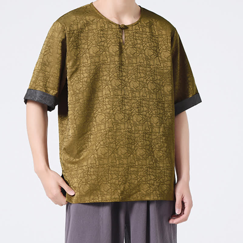 Buddha Stones Summer Retro Crackle Auspicious Cloud Pattern Short Sleeve Men's T-shirt - image 5