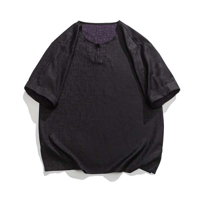 Buddha Stones Summer Retro Crackle Auspicious Cloud Pattern Short Sleeve Men's T-shirt - Black - US/UK/AU46，EU56 (5XL) - image 33