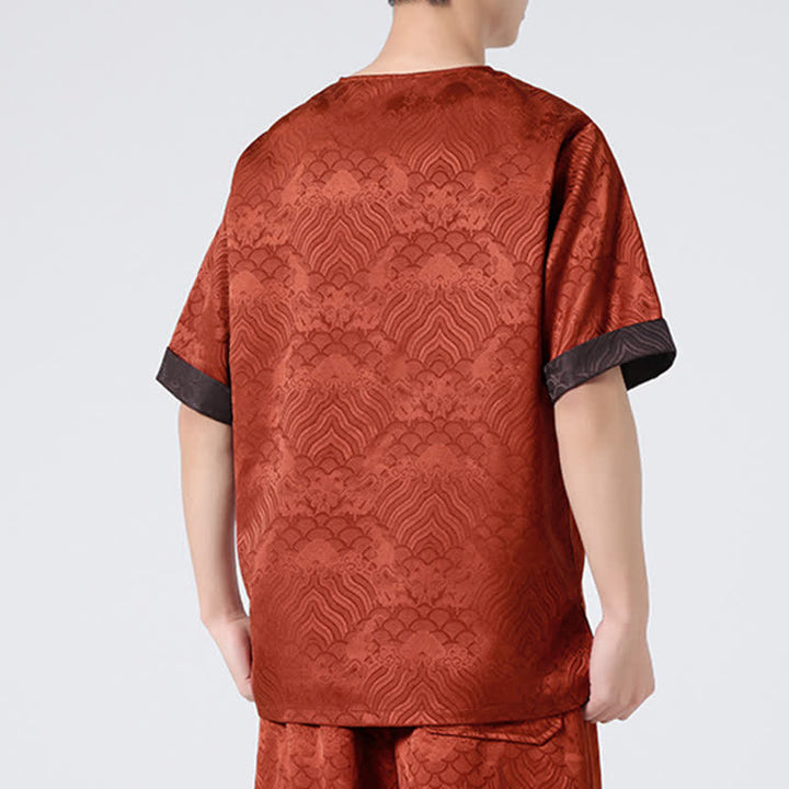 Buddha Stones Summer Retro Crackle Auspicious Cloud Pattern Short Sleeve Men's T-shirt - image 20