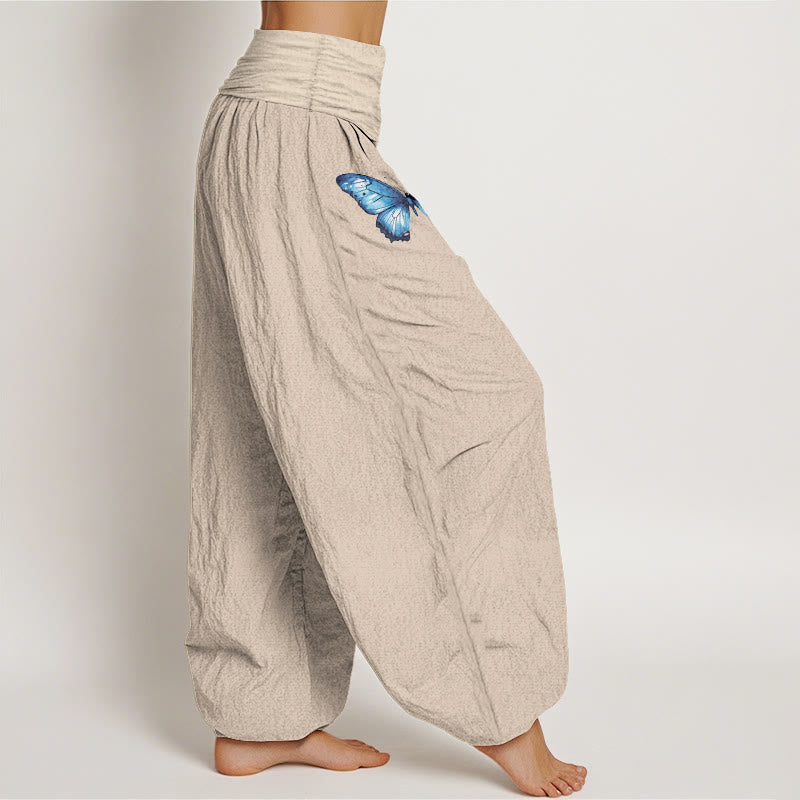 Buddha Stones Pure Cotton Dreamy Butterfly Lotus Pattern Women's Elastic Waist Harem Pants - image 13