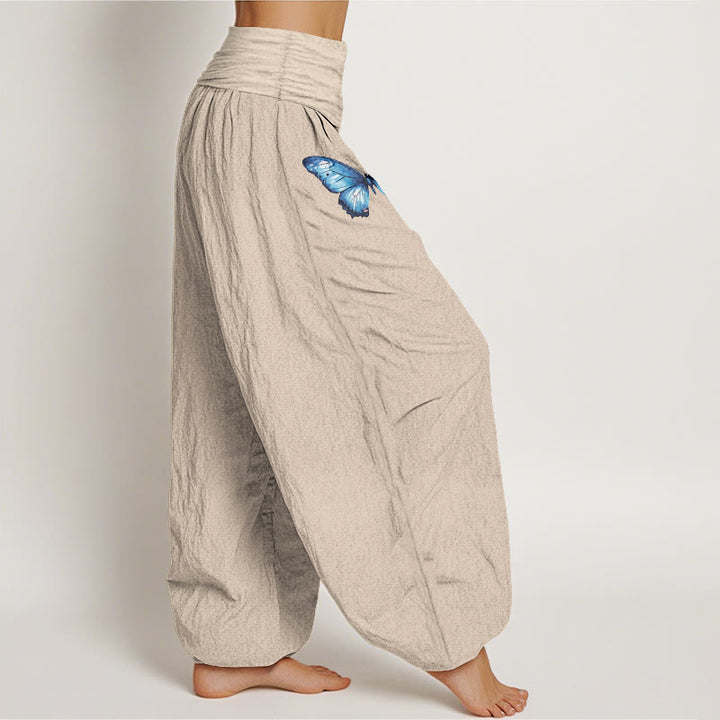 Buddha Stones Pure Cotton Dreamy Butterfly Lotus Pattern Women's Elastic Waist Harem Pants - image 13