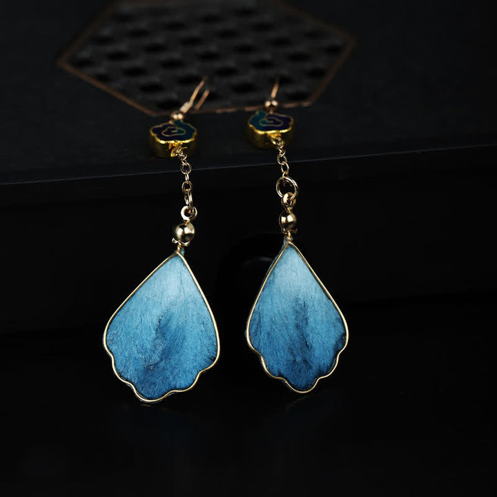 Buddha Stones Handcrafted Silk Art Petal Good Fortune Blessing Dangle Hook Earrings - image 5