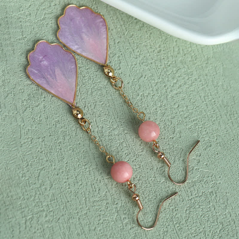 Buddha Stones Handcrafted Silk Art Petal Good Fortune Blessing Dangle Hook Earrings - image 11