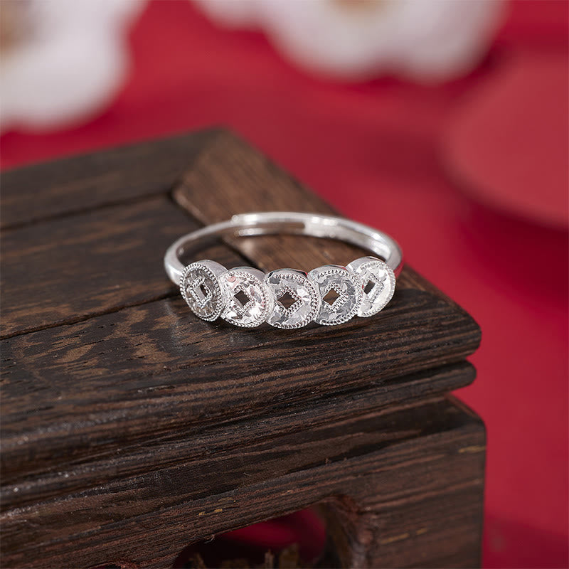 Buddha Stones 925 Sterling Silver Five-Emperor Coins Protection Ring Bracelet Necklace Pendant - Silvery Ring(Adjustable) - image 15