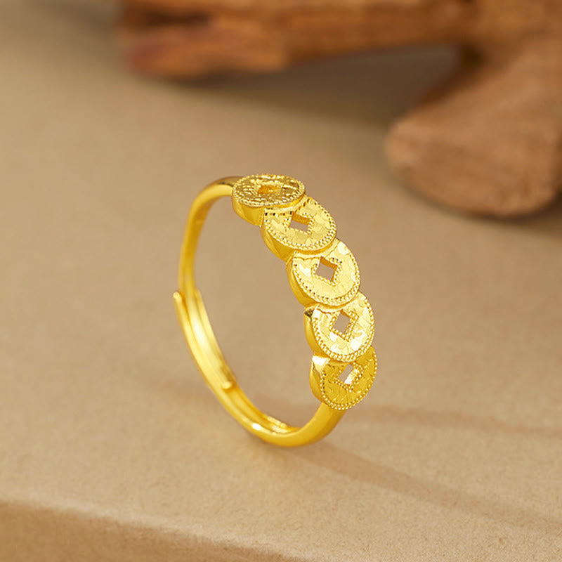 Buddha Stones 925 Sterling Silver Five-Emperor Coins Protection Ring Bracelet Necklace Pendant - Golden Ring(Adjustable) - image 13