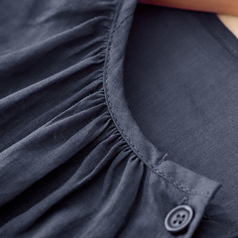 Buddha Stones Plain Button Crew Neck Design Women's  blend Three Quarter Sleeve Shirt - image 3