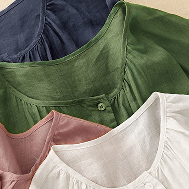 Buddha Stones Plain Button Crew Neck Design Women's  blend Three Quarter Sleeve Shirt - image 29