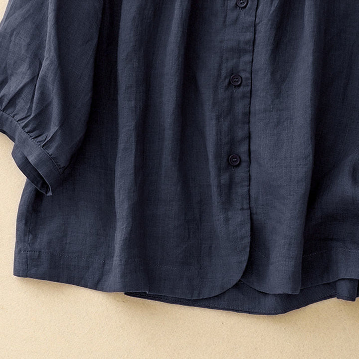 Buddha Stones Plain Button Crew Neck Design Women's Blend Three Quarter Sleeve Shirt - image 2