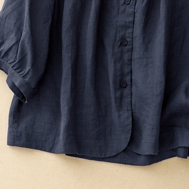 Buddha Stones Plain Button Crew Neck Design Women's  blend Three Quarter Sleeve Shirt - image 2