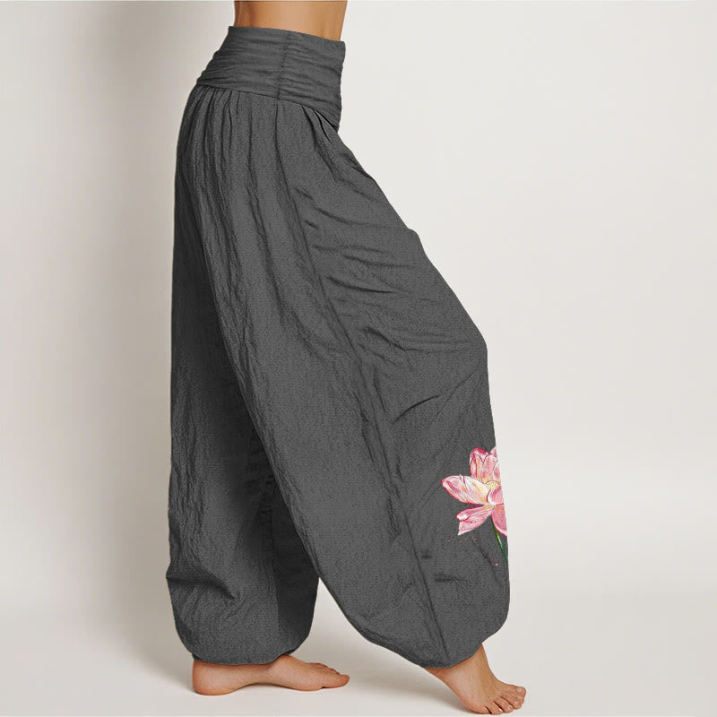 Buddha Stones Cotton Lotus Flower Sun Pattern Women's Elastic Waist Harem Pants - image 9