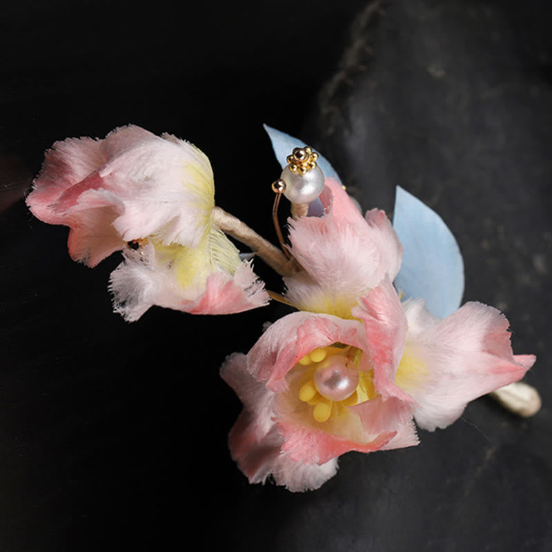 Buddha Stones Handcrafted Silk Art Pink Iris Flower Protection Brooch - image 6
