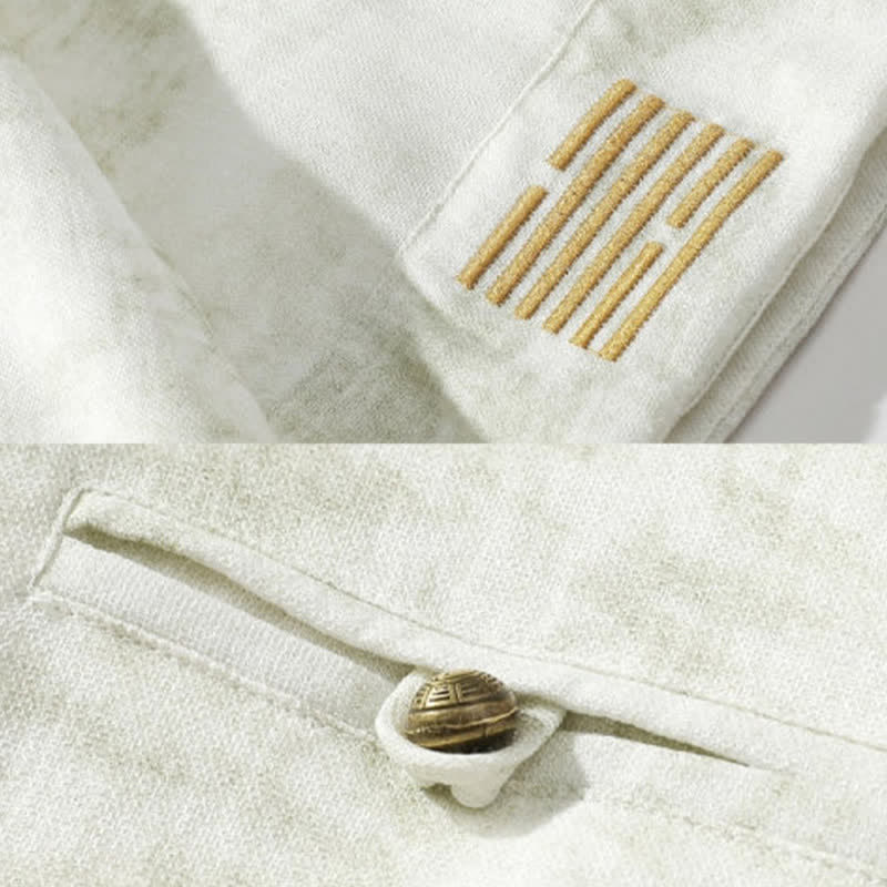 Buddha Stones Frog-Button Mottled Pattern Embroidery Short Sleeve Tang Suit Men's Linen Shirt - image 8