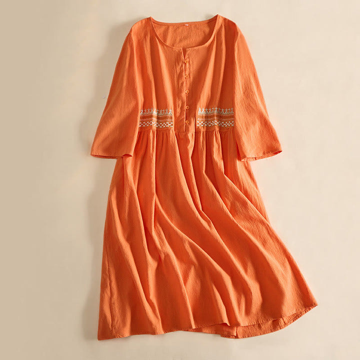 Buddha Stones Embroidery Geometry Half Sleeve Women's Midi Dress With Pockets - Orange - US14，UK/AU18，EU46 (4XL) - image 9