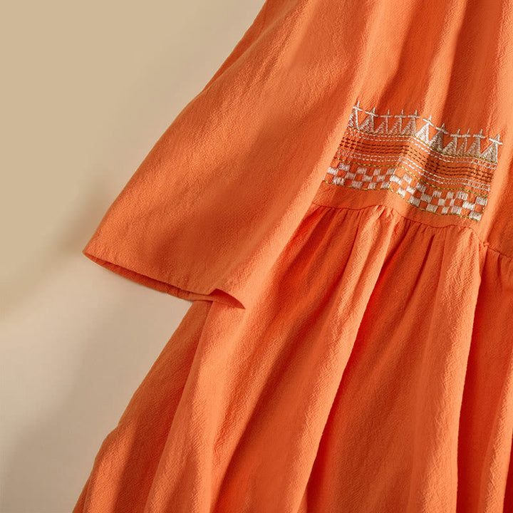 Buddha Stones Embroidery Geometry Half Sleeve Women's Midi Dress With Pockets - image 13