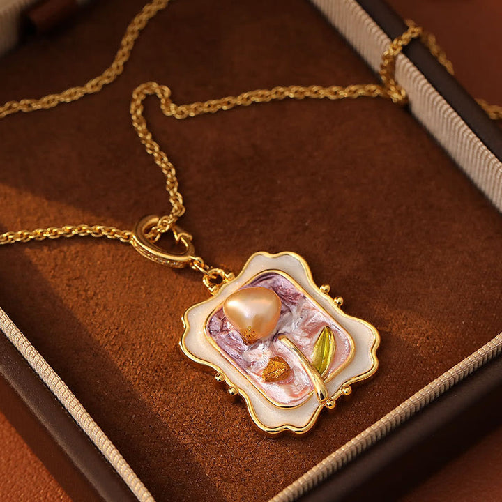 Buddha Stones Flower Oil Painting Pearl Copper Healing Necklace Pendant - image 1