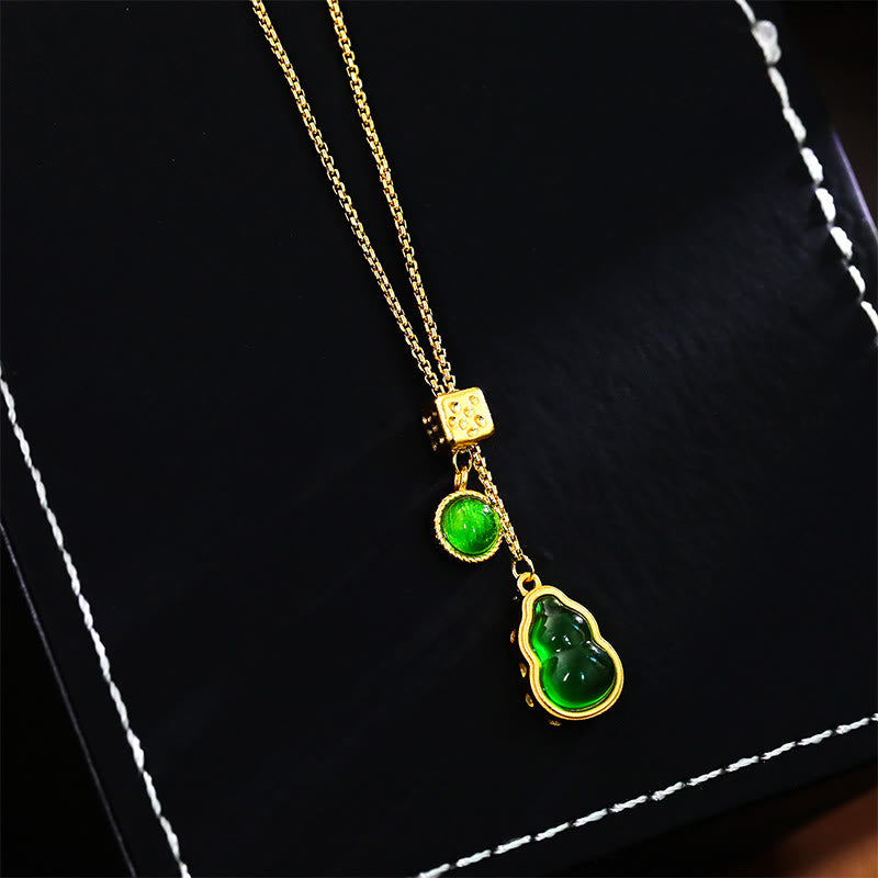 Buddha Stones Gourd Green Agate Copper Inlaid Design Luck Necklace Pendant - Gourd(Pendant Size: About 2.3*1cm) - image 1