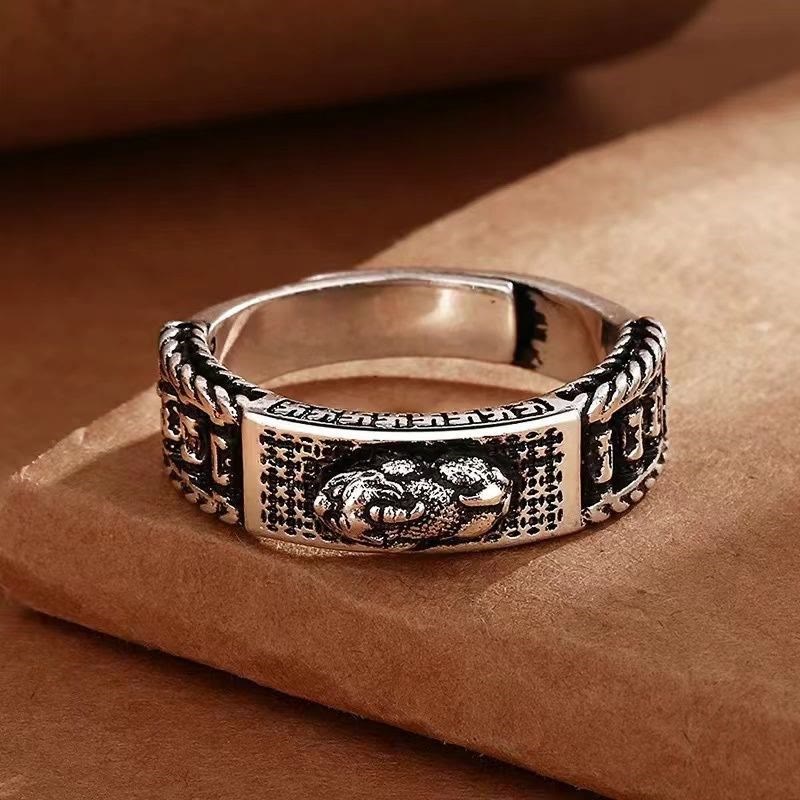 Buddha Stones Lucky FengShui PiXiu Wealth Prayer Wheels Couple Ring - Women - Silver - image 4
