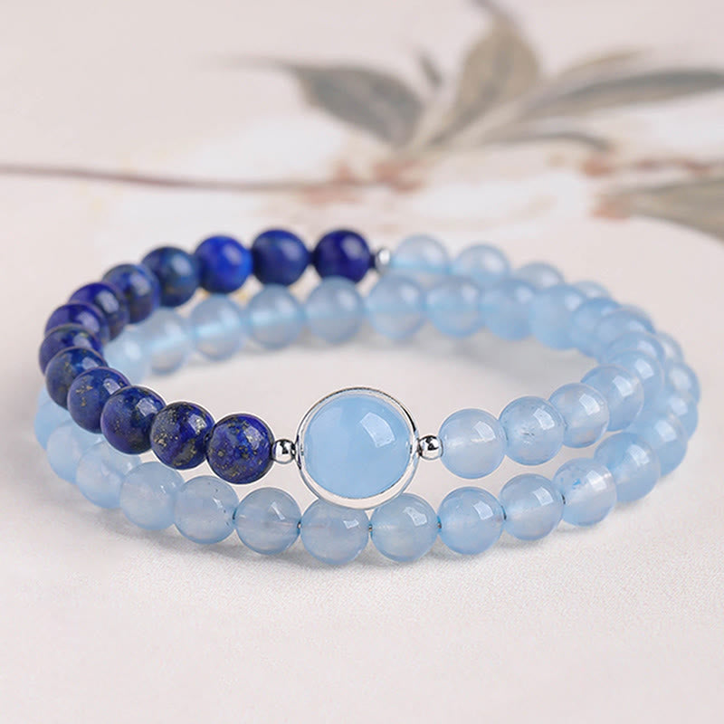 Buddha Stones Natural Aquamarine Lapis Lazuli Healing Bracelet - Double Wrap Bracelet (Wrist Circumference: 14-15cm) - image 1