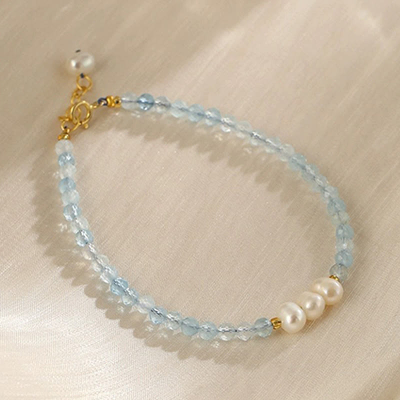 Buddha Stones Natural Aquamarine Fine 4mm Bead Pearl Serenity Bracelet - Aquamarine Pearl(Wrist Circumference: 14-15cm) - image 6