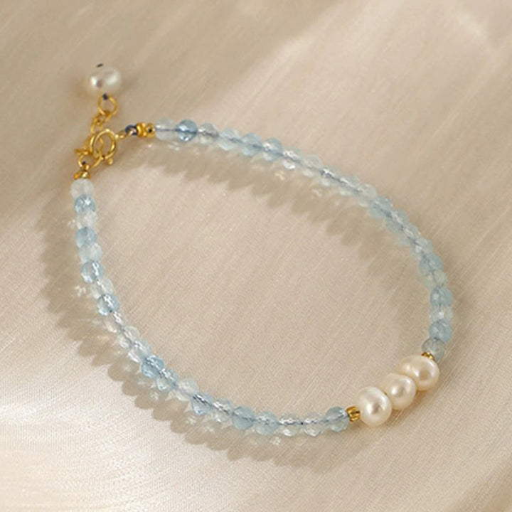 Buddha Stones Natural Aquamarine Fine 4mm Bead Pearl Serenity Bracelet - Aquamarine Pearl(Wrist Circumference: 14-15cm) - image 6