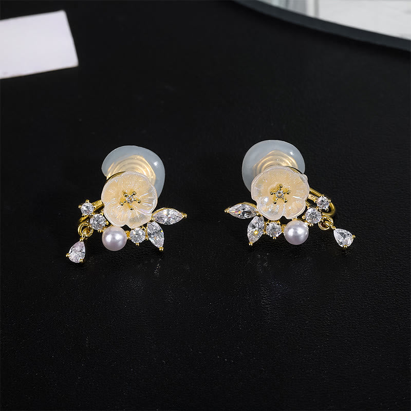 Buddha Stones White Rose Flower Zircon Copper Luck Clip-on Stud Earrings - Clip-on Earrings - image 7